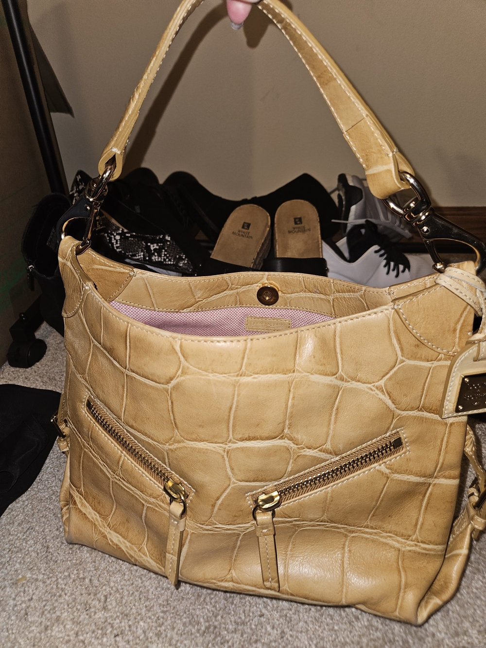 Dooney & Bourke Croc-Embossed Brown Shoulder Bag